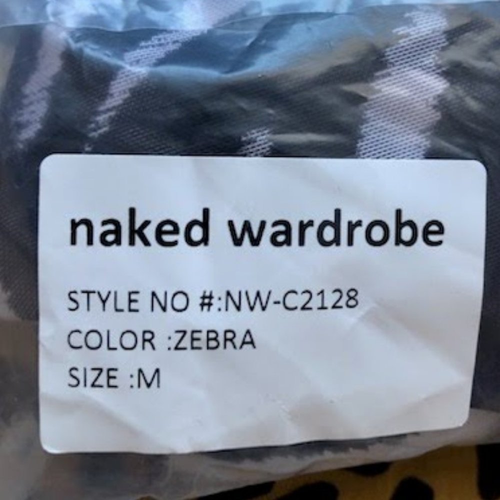 NWT NAKED WARDROBE Black & White Zebra Sheer Crop Wrap Top Long sleeve M - Picture 6 of 6